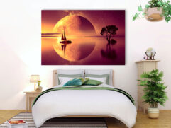 Fotoleinwand - Kunst - Mond - See und Baum