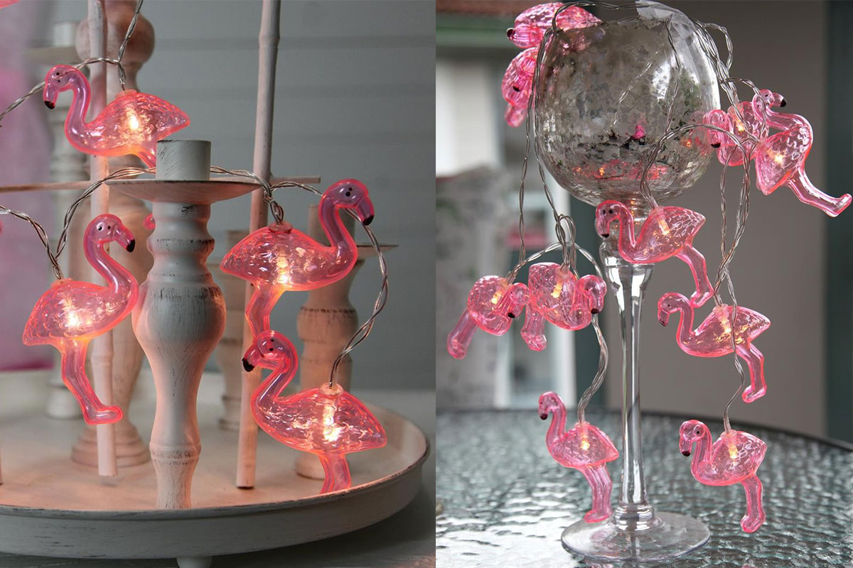 LED Lichterkette Flamingo 10 pinke Flamingos